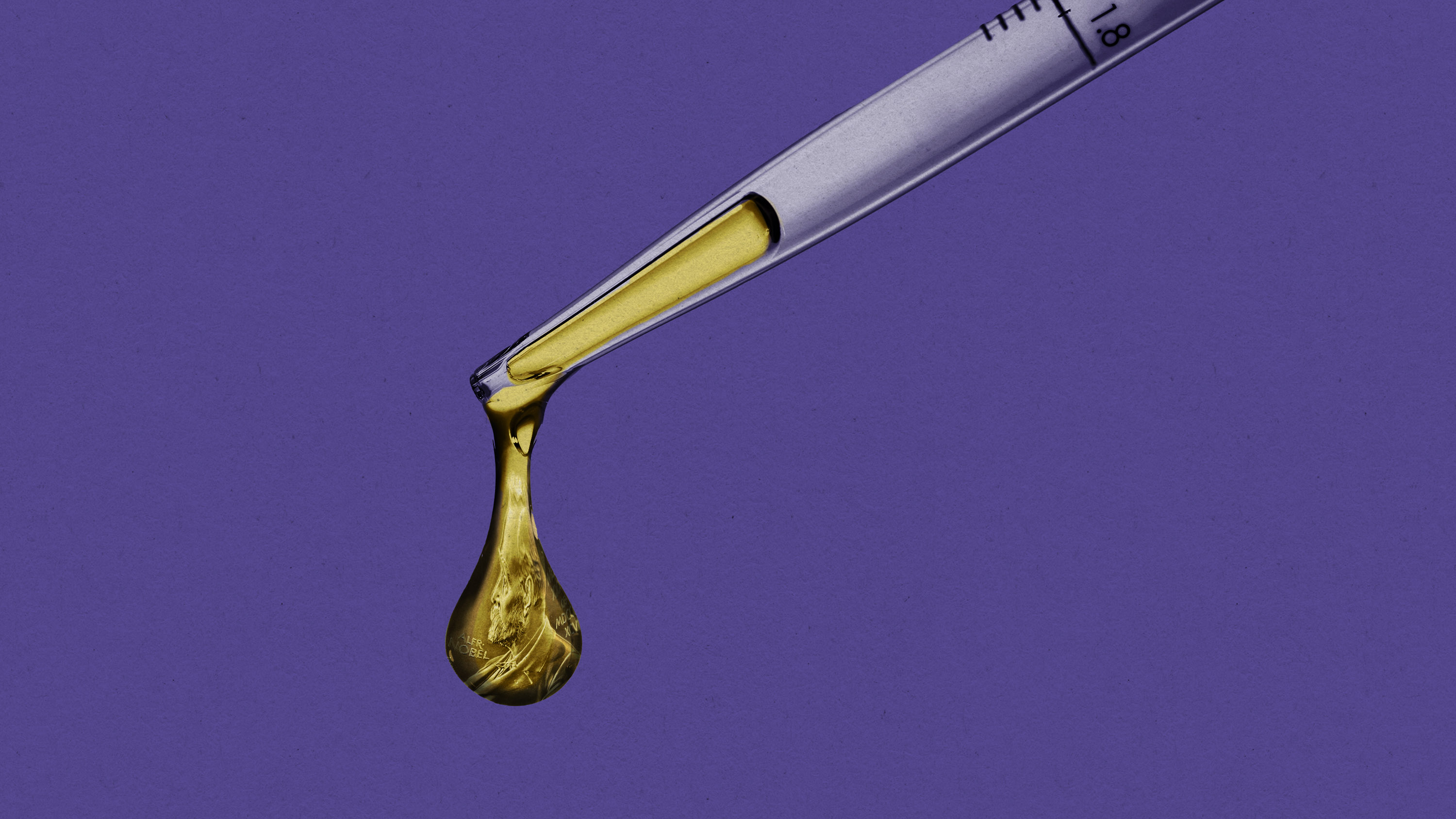 Nobel prize coin dripping from a pipette