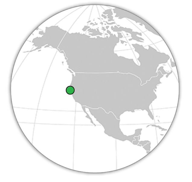 the United States with a dot on the California coast line